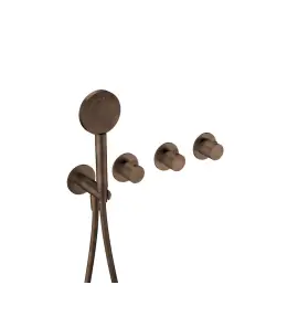Hotbath Guy Row Bateria wannowa termostatyczna podtynkowa, z dwoma zaworami i słuchawką prysznicową - element zewnętrzny Tuscan Bronze GY7071R.TB