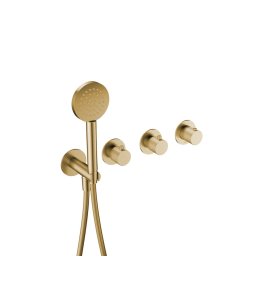 Hotbath Guy Row Bateria wannowa termostatyczna podtynkowa, z dwoma zaworami i słuchawką prysznicową - element zewnętrzny Brushed Brass PVD GY7071R.BBP