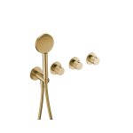 Hotbath Guy Row Bateria wannowa termostatyczna podtynkowa, z dwoma zaworami i słuchawką prysznicową - element zewnętrzny Brushed Brass PVD GY7071R.BBP