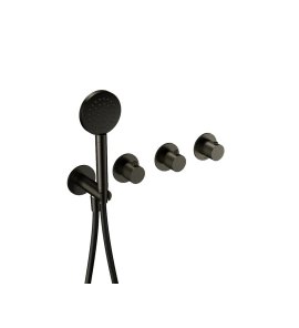 Hotbath Guy Row Bateria wannowa termostatyczna podtynkowa, z dwoma zaworami i słuchawką prysznicową - element zewnętrzny Matt Black PVD GY7071R.MBP