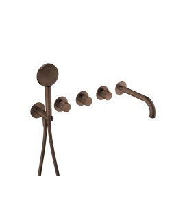 Hotbath Guy Row Bateria wannowa termostatyczna podtynkowa z wylewką i słuchawką prysznicową 2-drożna - element zewnętrzny Tuscan Bronze GY7072R.TB