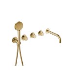 Hotbath Guy Row Bateria wannowa termostatyczna podtynkowa z wylewką i słuchawką prysznicową 2-drożna - element zewnętrzny Brushed Brass PVD GY7072R.BBP