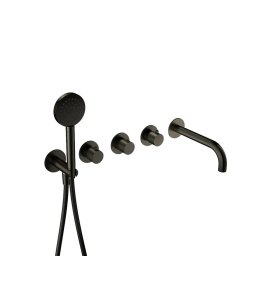 Hotbath Guy Row Bateria wannowa termostatyczna podtynkowa z wylewką i słuchawką prysznicową 2-drożna - element zewnętrzny Matt Black PVD GY7072R.MBP