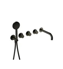 Hotbath Guy Row Bateria wannowa termostatyczna podtynkowa z wylewką i słuchawką prysznicową 2-drożna - element zewnętrzny Matt Black PVD GY7072R.MBP