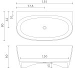 Inbalia Flores Wanna przyścienna 155x80 biały połysk z korkiem klik klak chrom BTWM00037C00G110I