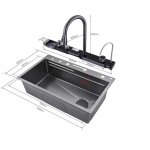      Galatea Design Modus S Zlew z wodospadem, dozownikiem, bateria 3-funkcyjną ZESTAW 75x46 wpuszczany  gunmetal black GDP31GB WYPRZEDAŻ MAGAZYNOWA