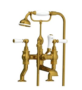 Lefroy Brooks Classic Bateria wannowa 2-otworowa z zestawem prysznicowym Antique Gold WL1100AG