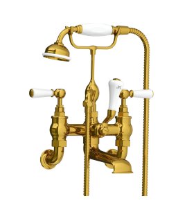 Lefroy Brooks Classic Bateria wannowa ścienna z zestawem prysznicowym Polished Brass WL1166PB