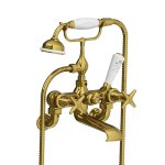 Lefroy Brooks Classic Bateria wannowa ścienna z zestawem prysznicowym Polished Brass LS1166PB