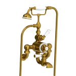 Lefroy Brooks Classic Bateria wannowa termostatyczna 2-otworowa ścienna z zestawem prysznicowym Antique Gold WM/GD8823AG