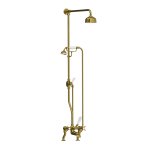 Lefroy Brooks Classic Bateria wannowa 2-otworowa z deszczownicą Ø 129 mm oraz z zestawem prysznicowym Antique Gold LB1700AG