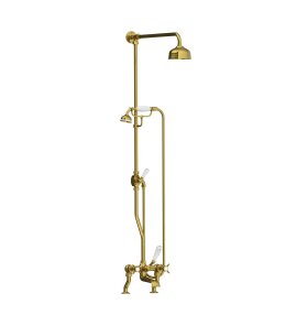 Lefroy Brooks Classic Bateria wannowa 2-otworowa z deszczownicą Ø 129 mm oraz z zestawem prysznicowym Polished Brass LB1700PB