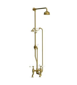 Lefroy Brooks Classic Bateria wannowa 2-otworowa z deszczownicą Ø 129 mm oraz z zestawem prysznicowym Antique Gold WL1700AG