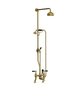 Lefroy Brooks Classic Bateria wannowa 2-otworowa z deszczownicą Ø 129 mm oraz z zestawem prysznicowym Antique Gold BL1700AG