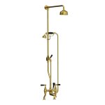 Lefroy Brooks Classic Bateria wannowa 2-otworowa z deszczownicą Ø 129 mm oraz z zestawem prysznicowym Polished Brass BL1700PB