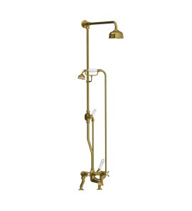 Lefroy Brooks Classic Bateria wannowa 2-otworowa z deszczownicą Ø 129 mm oraz z zestawem prysznicowym Antique Gold CH1700AG