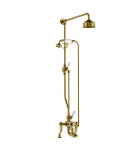 Lefroy Brooks Classic Bateria wannowa termostatyczna 2-otworowa z deszczownicą Ø 129 mm i zestawem prysznicowym Polished Brass DMGD8824PB
