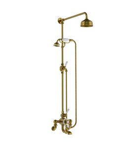 Lefroy Brooks Classic Bateria wannowa termostatyczna 2-otworowa ścienna z deszczownicą Ø 129 mm i zestawem prysznicowym Antique Gold WMGD8824AG