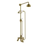 Lefroy Brooks Classic Bateria wannowa termostatyczna 2-otworowa ścienna z deszczownicą Ø 129 mm i zestawem prysznicowym Antique Gold WMGD8824AG