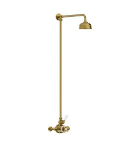 Lefroy Brooks Classic Bateria natryskowa termostatyczna ścienna z deszczownicą Ø 129 mm Antique Gold GD8701AG