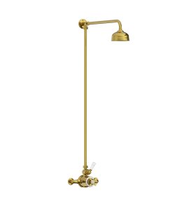 Lefroy Brooks Classic Bateria natryskowa termostatyczna ścienna z deszczownicą Ø 129 mm Polished Brass GD8701PB