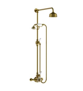 Lefroy Brooks Classic Bateria natryskowa termostatyczna ścienna z deszczownicą Ø 129 mm i zestawem prysznicowym Antique Gold GD8703AG