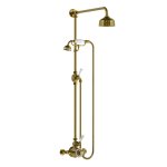 Lefroy Brooks Classic Bateria natryskowa termostatyczna ścienna z deszczownicą Ø 129 mm i zestawem prysznicowym Antique Gold GD8703AG