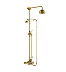 Lefroy Brooks Classic Bateria natryskowa termostatyczna ścienna z deszczownicą Ø 129 mm i zestawem prysznicowym Polished Brass GD8703PB