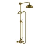 Lefroy Brooks Classic Bateria natryskowa termostatyczna ścienna z deszczownicą Ø 200 mm i zestawem prysznicowym Antique Gold GD8704AG