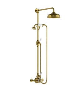 Lefroy Brooks Classic Bateria natryskowa termostatyczna ścienna z deszczownicą Ø 200 mm i zestawem prysznicowym Polished Brass GD8704PB