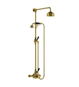 Lefroy Brooks Classic Bateria natryskowa termostatyczna ścienna z deszczownicą Ø 129 mm i zestawem prysznicowym Polished Brass BL8703PB