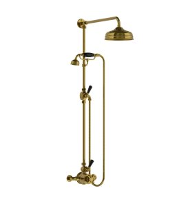 Lefroy Brooks Classic Bateria natryskowa termostatyczna ścienna z deszczownicą Ø 200 mm i zestawem prysznicowym Antique Gold BL8704AG