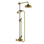 Lefroy Brooks Classic Bateria natryskowa termostatyczna ścienna z deszczownicą Ø 200 mm i zestawem prysznicowym Antique Gold BL8704AG