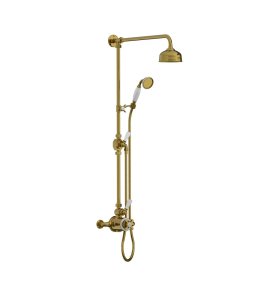 Lefroy Brooks Classic Bateria natryskowa termostatyczna ścienna z deszczownicą Ø 129 mm i zestawem prysznicowym Antique Gold GD8743AG