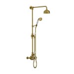 Lefroy Brooks Classic Bateria natryskowa termostatyczna ścienna z deszczownicą Ø 129 mm i zestawem prysznicowym Antique Gold GD8743AG