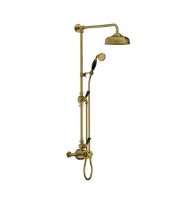Lefroy Brooks Classic Bateria natryskowa termostatyczna ścienna z deszczownicą Ø 200 mm i zestawem prysznicowym Antique Gold BL8744AG