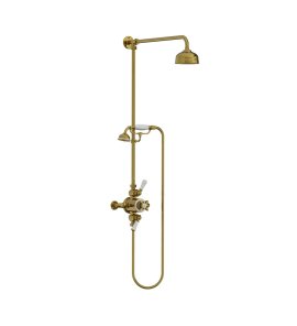 Lefroy Brooks Classic Bateria natryskowa termostatyczna ścienna z deszczownicą Ø 129 mm i zestawem prysznicowym Antique Gold GD8741AG