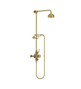 Lefroy Brooks Classic Bateria natryskowa termostatyczna ścienna z deszczownicą Ø 129 mm i zestawem prysznicowym Polished Brass GD8741PB