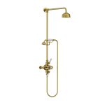Lefroy Brooks Classic Bateria natryskowa termostatyczna ścienna z deszczownicą Ø 129 mm i zestawem prysznicowym Polished Brass GD8741PB