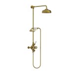 Lefroy Brooks Classic Bateria natryskowa termostatyczna ścienna z deszczownicą Ø 200 mm i zestawem prysznicowym Antique Gold GD8742AG