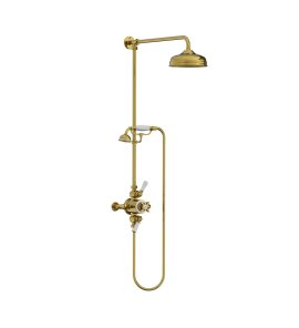 Lefroy Brooks Classic Bateria natryskowa termostatyczna ścienna z deszczownicą Ø 200 mm i zestawem prysznicowym Polished Brass GD8742PB