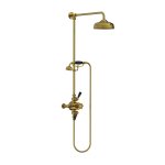 Lefroy Brooks Classic Bateria natryskowa termostatyczna ścienna z deszczownicą Ø 200 mm i zestawem prysznicowym Antique Gold BL8742AG