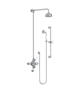 Lefroy Brooks Classic Bateria natryskowa termostatyczna ścienna 2-drożna z deszczownicą Ø 129 mm i zestawem prysznicowym na drążku Chrom GD8748CP