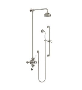  Lefroy Brooks Classic Bateria natryskowa termostatyczna ścienna 2-drożna z deszczownicą Ø 129 mm i zestawem prysznicowym na drążku Silver Nickel GD8748NK