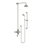 Lefroy Brooks Classic Bateria natryskowa termostatyczna ścienna 2-drożna z deszczownicą Ø 129 mm i zestawem prysznicowym na drążku Silver Nickel GD8748NK