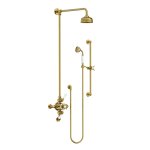 Lefroy Brooks Classic Bateria natryskowa termostatyczna ścienna 2-drożna z deszczownicą Ø 129 mm i zestawem prysznicowym na drążku Polished Brass GD8748PB