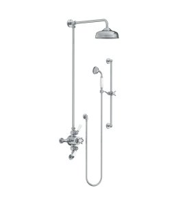 Lefroy Brooks Classic Bateria natryskowa termostatyczna ścienna 2-drożna z deszczownicą Ø 200 mm i zestawem prysznicowym na drążku Chrom GD8749CP