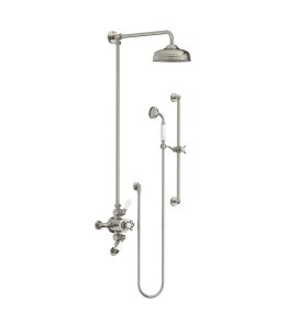 Lefroy Brooks Classic Bateria natryskowa termostatyczna ścienna 2-drożna z deszczownicą Ø 200 mm i zestawem prysznicowym na drążku Silver Nickel GD8749NK
