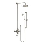 Lefroy Brooks Classic Bateria natryskowa termostatyczna ścienna 2-drożna z deszczownicą Ø 200 mm i zestawem prysznicowym na drążku Silver Nickel GD8749NK