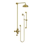 Lefroy Brooks Classic Bateria natryskowa termostatyczna ścienna 2-drożna z deszczownicą Ø 200 mm i zestawem prysznicowym na drążku Polished Brass GD8749PB